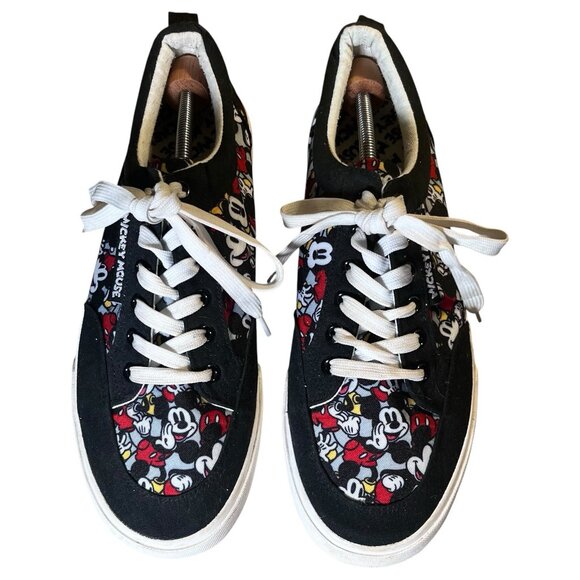 Disney Mickey Mouse tennis shoes black canvas lace up Ground up Size M 10.5 L 12 - Picture 2 of 13